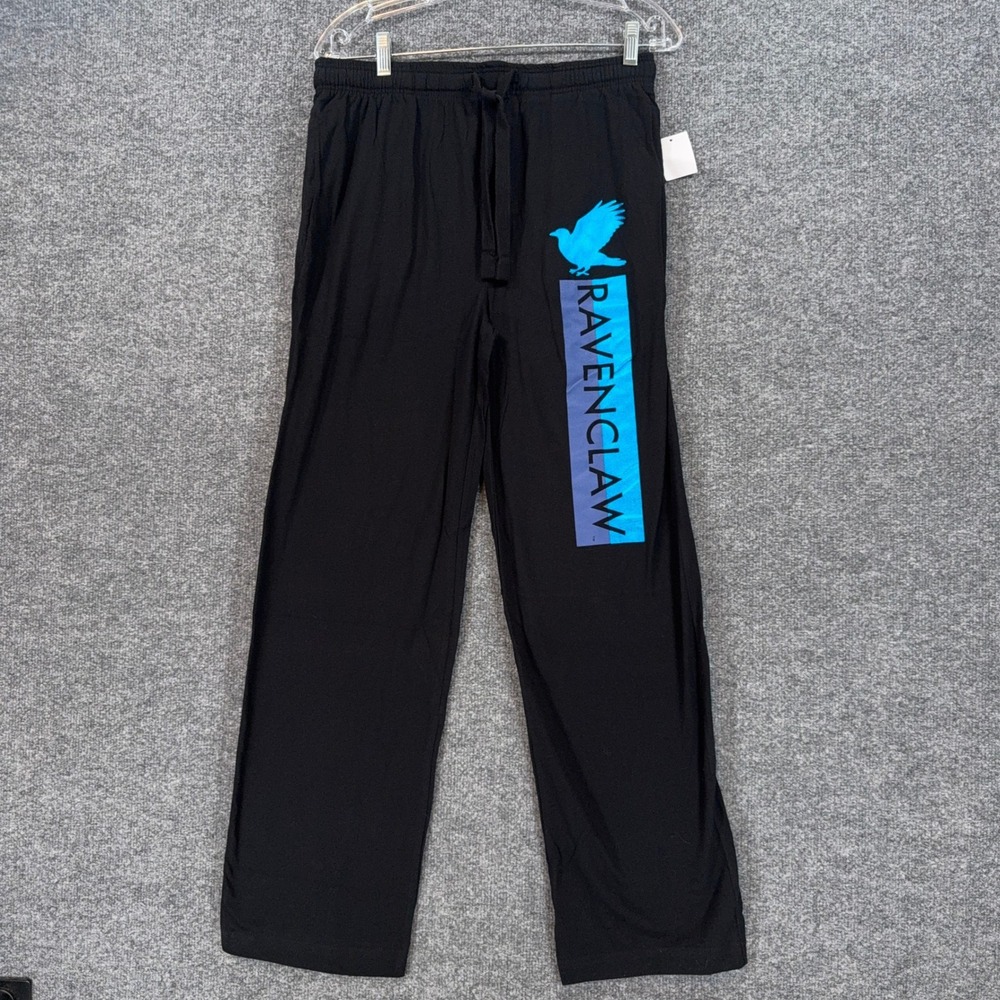 Harry Potter Pajama Pants Men Small Black Ravenclaw Graphic Lounge Sleep NEW